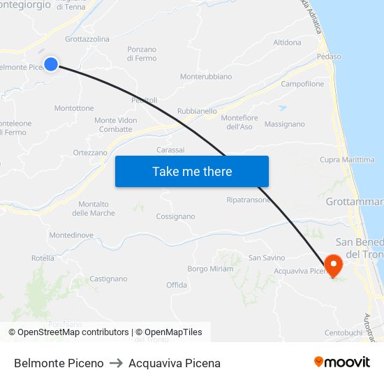 Belmonte Piceno to Acquaviva Picena map