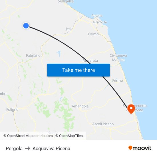 Pergola to Acquaviva Picena map