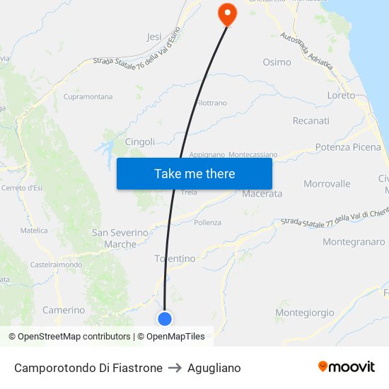 Camporotondo Di Fiastrone to Agugliano map