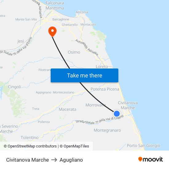 Civitanova Marche to Agugliano map