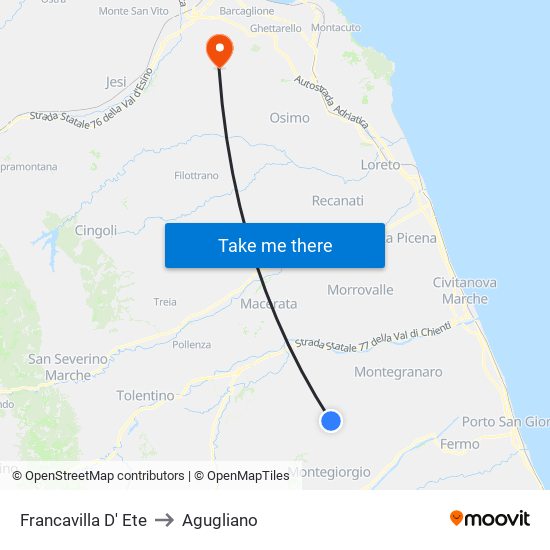 Francavilla D' Ete to Agugliano map