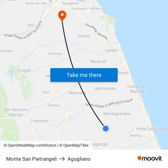 Monte San Pietrangeli to Agugliano map