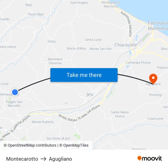 Montecarotto to Agugliano map