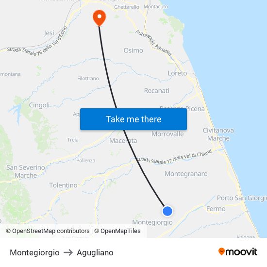 Montegiorgio to Agugliano map