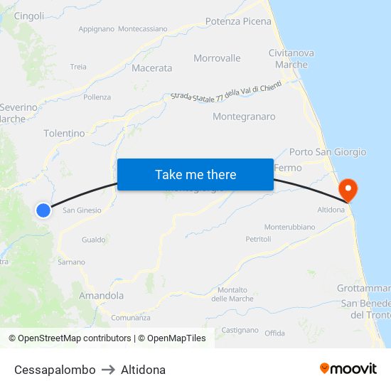 Cessapalombo to Altidona map
