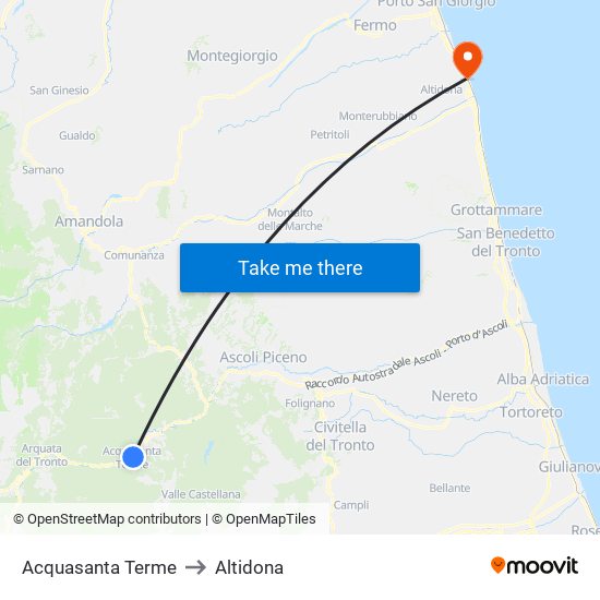 Acquasanta Terme to Altidona map