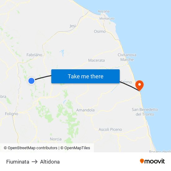 Fiuminata to Altidona map
