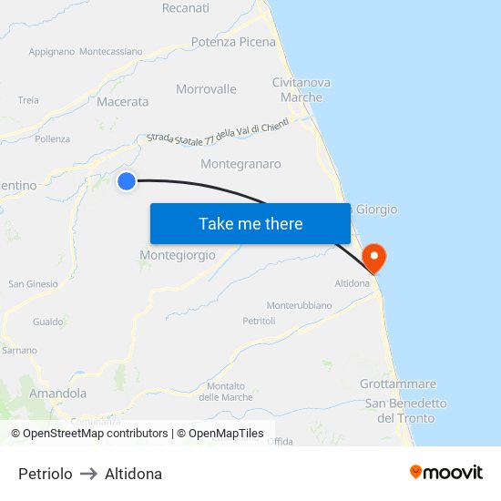 Petriolo to Altidona map