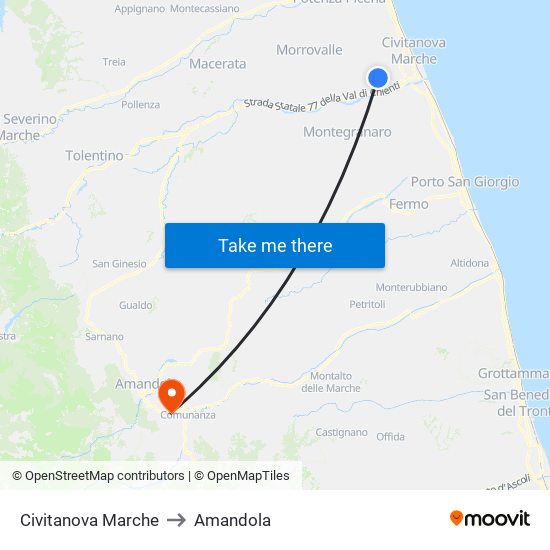 Civitanova Marche to Amandola map