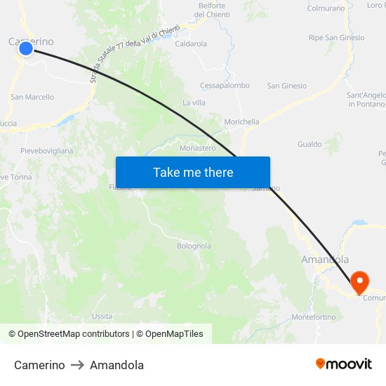 Camerino to Amandola map