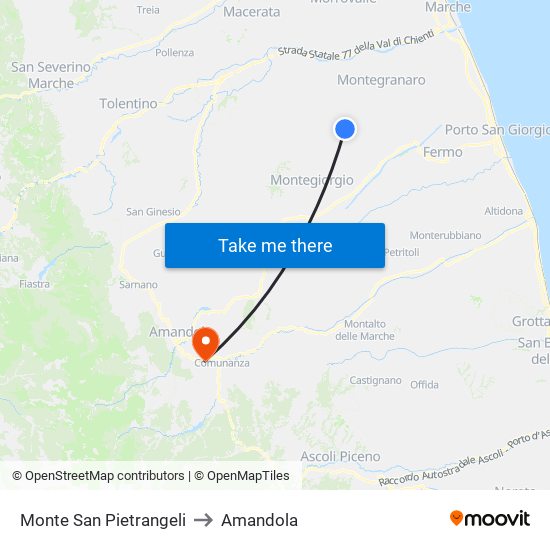 Monte San Pietrangeli to Amandola map