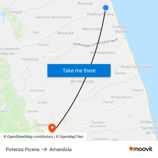 Potenza Picena to Amandola map
