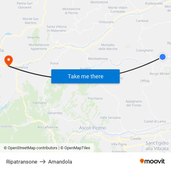 Ripatransone to Amandola map