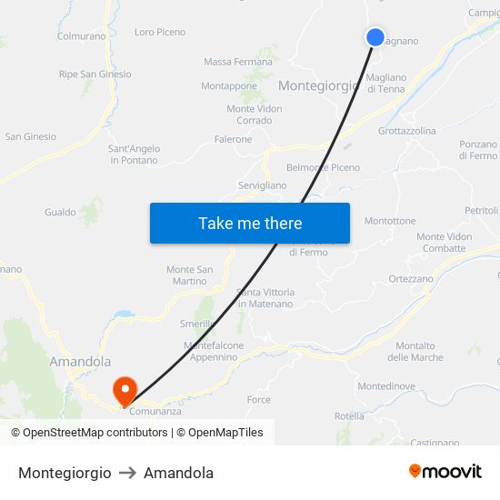 Montegiorgio to Amandola map