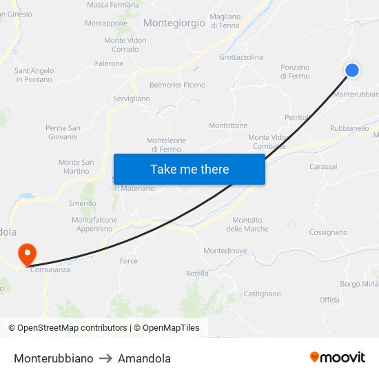 Monterubbiano to Amandola map