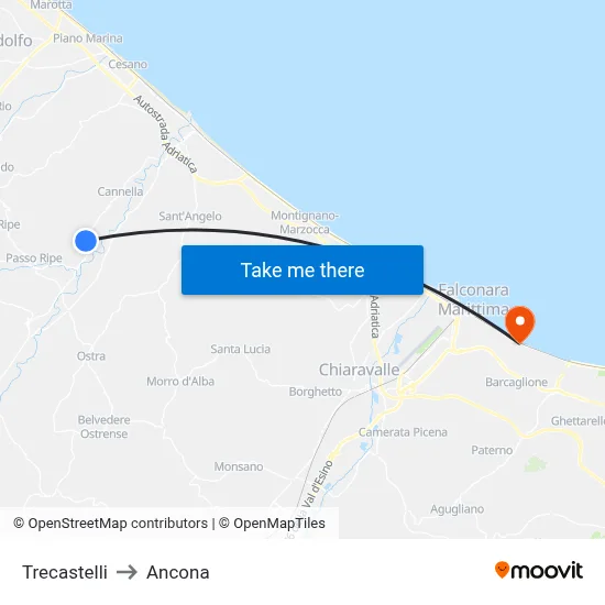Trecastelli to Ancona map