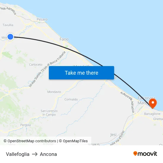 Vallefoglia to Ancona map