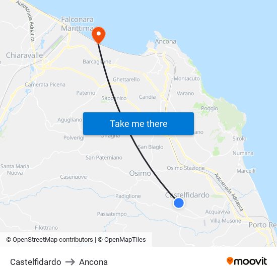 Castelfidardo to Ancona map