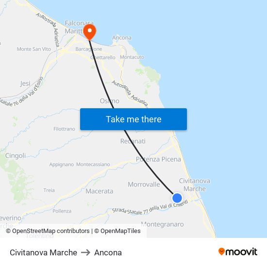 Civitanova Marche to Ancona map