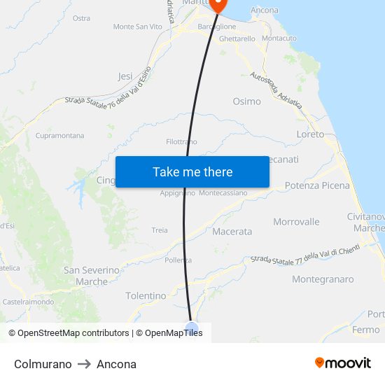 Colmurano to Ancona map
