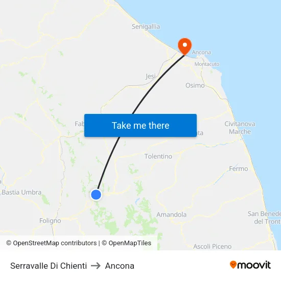 Serravalle Di Chienti to Ancona map