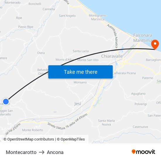 Montecarotto to Ancona map