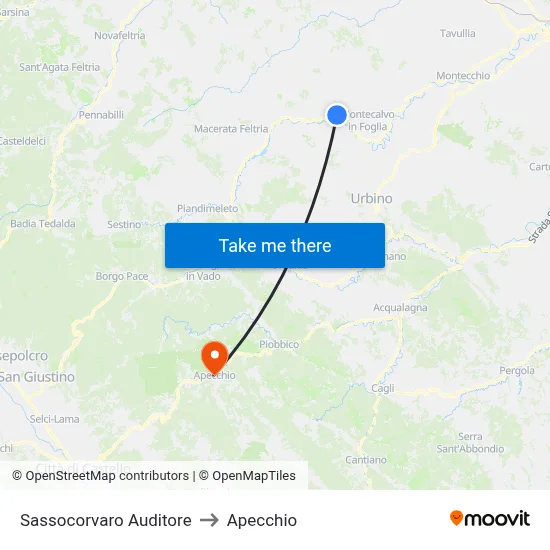 Sassocorvaro Auditore to Apecchio map