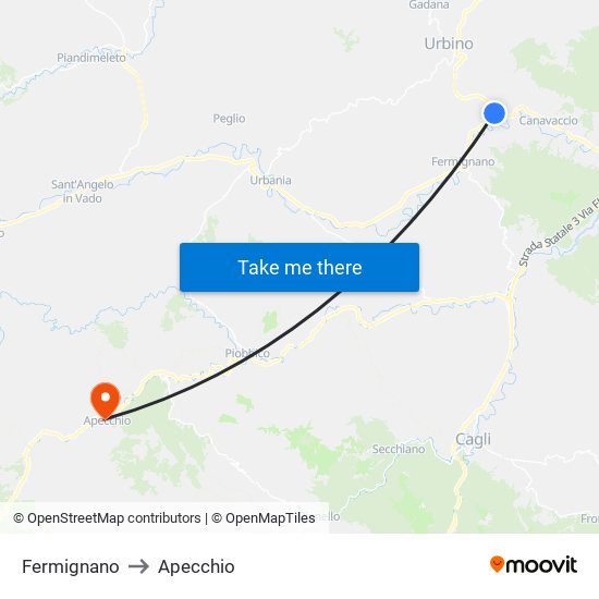 Fermignano to Apecchio map