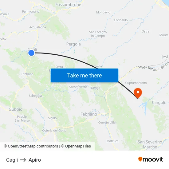 Cagli to Apiro map