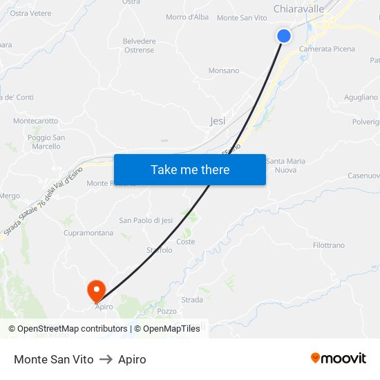 Monte San Vito to Apiro map