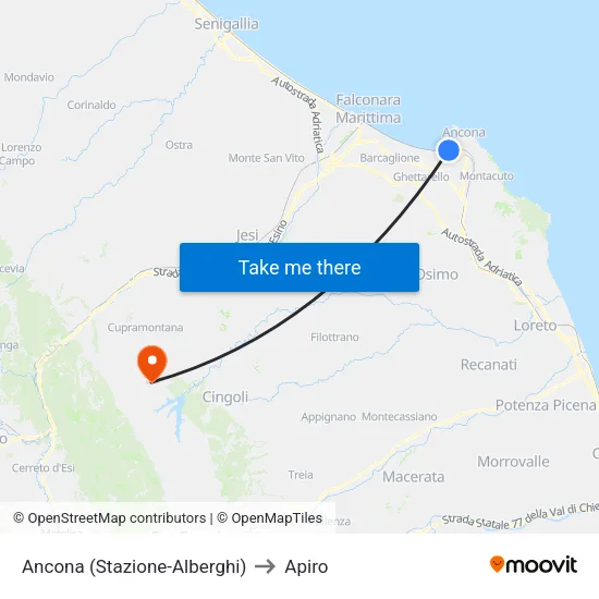 Ancona (Stazione-Alberghi) to Apiro map