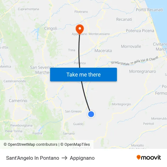 Sant'Angelo In Pontano to Appignano map