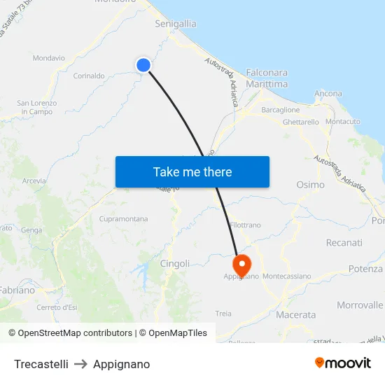 Trecastelli to Appignano map