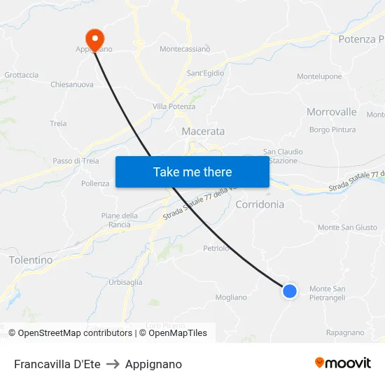 Francavilla D'Ete to Appignano map