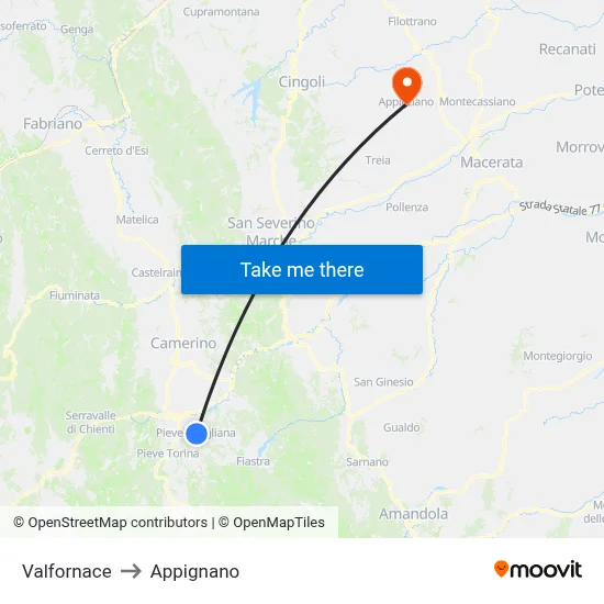 Valfornace to Appignano map