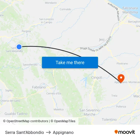 Serra Sant'Abbondio to Appignano map