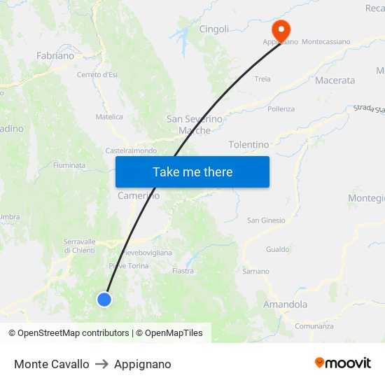 Monte Cavallo to Appignano map