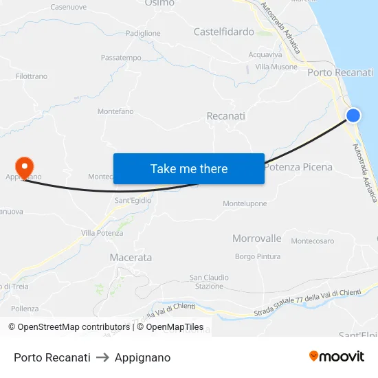 Porto Recanati to Appignano map