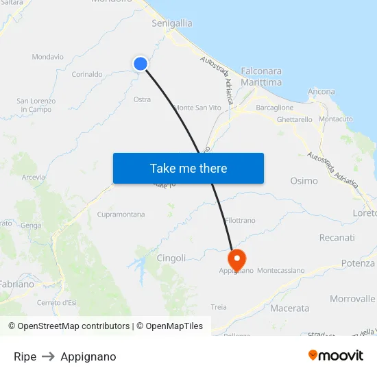 Ripe to Appignano map