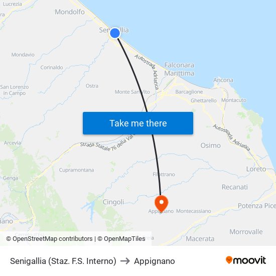 Senigallia (Staz. F.S. Interno) to Appignano map