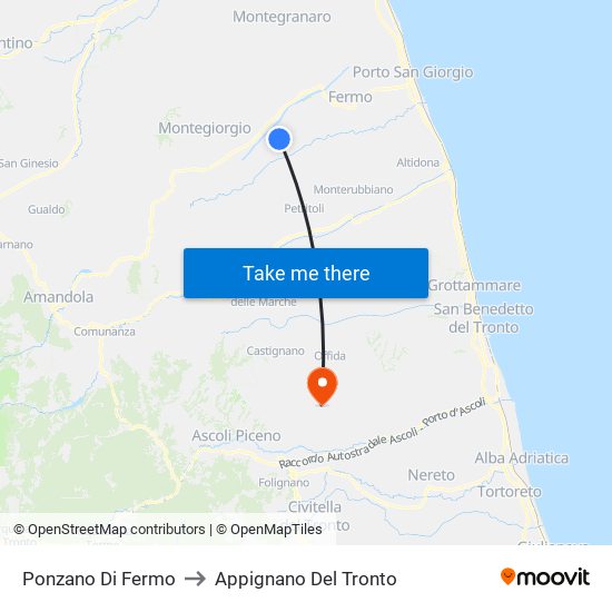 Ponzano Di Fermo to Appignano Del Tronto map