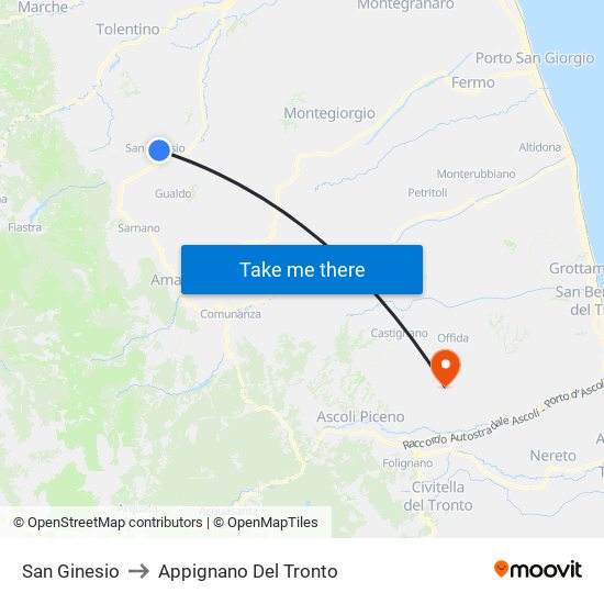 San Ginesio to Appignano Del Tronto map