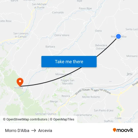 Morro D'Alba to Arcevia map
