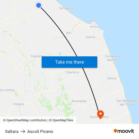 Saltara to Ascoli Piceno map