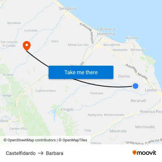 Castelfidardo to Barbara map