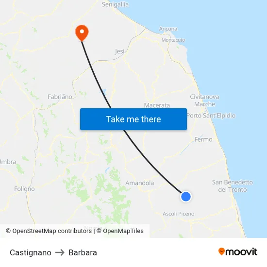 Castignano to Barbara map