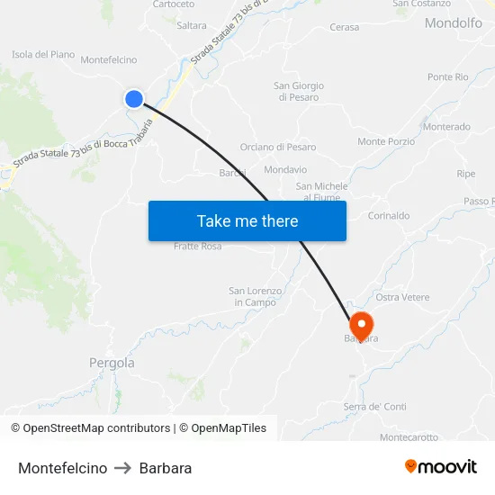 Montefelcino to Barbara map