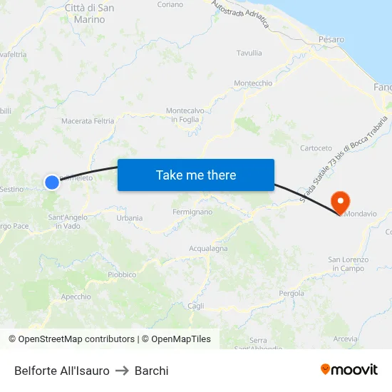 Belforte All'Isauro to Barchi map