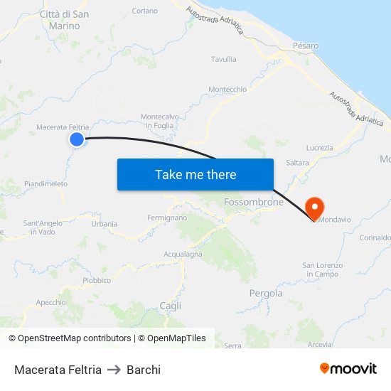 Macerata Feltria to Barchi map