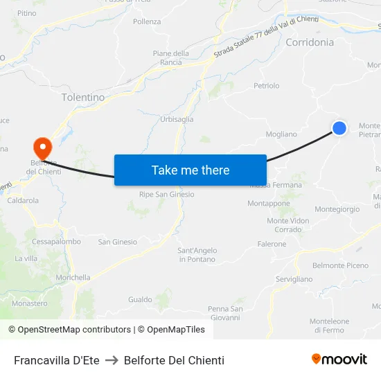 Francavilla D'Ete to Belforte Del Chienti map